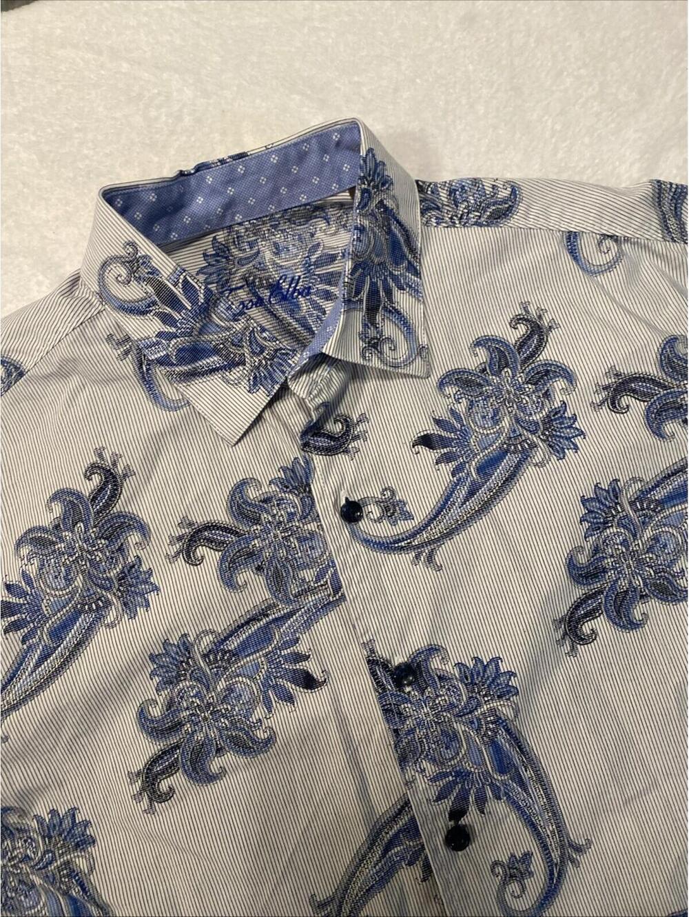 Tasso Elba Men’s Button Up Shirt Long Sleeve Blue White Medium 15-15 1/2